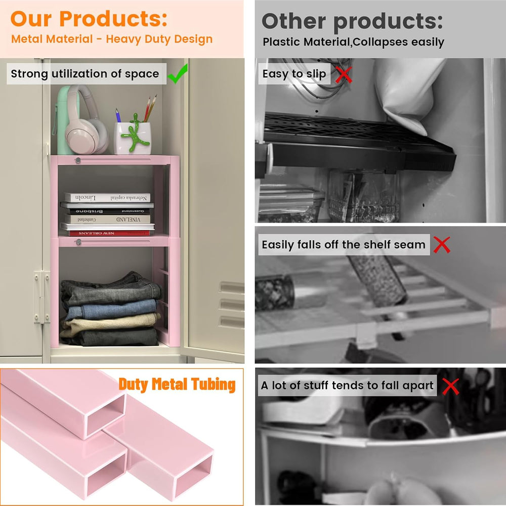 LIDTOP Locker Organizer Shelf Pink, Adjustable Width and Height, Stackable Me...