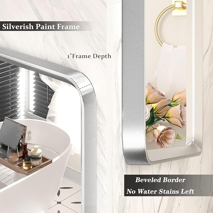24x32 Silver Bathroom Mirror, Rounded Rectangle Mirror