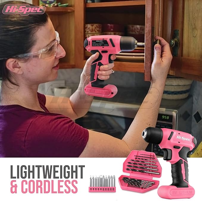 Hi-Spec 58pc Pink 8V USB Electric Power Cordless Drill Driver and Womens Ladies