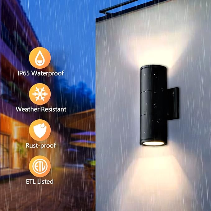 wowlite Modern Outdoor Wall Lights, Up and Down Lights Wall Mount Cylinder (2...