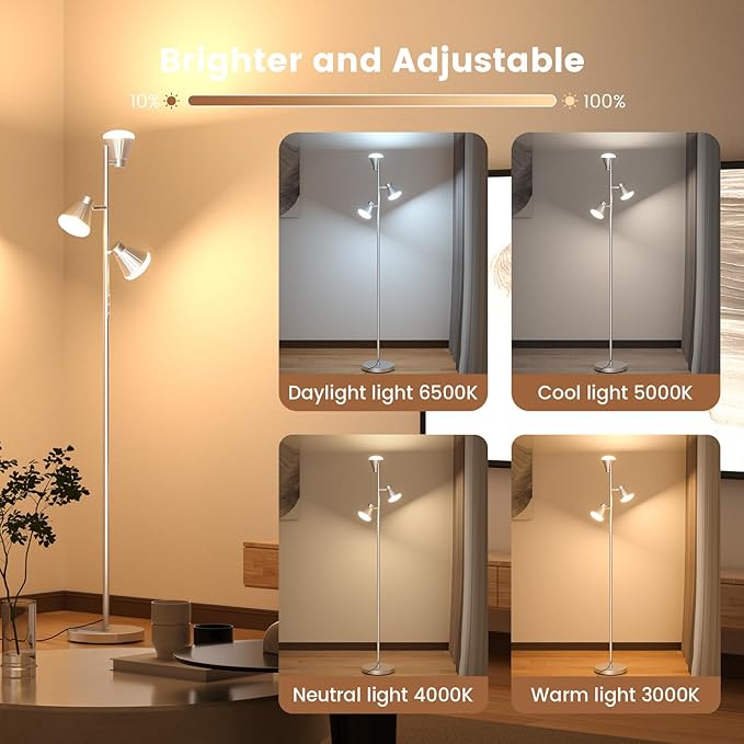 SIBRILLE 36W LED Tree Floor Lamp, Dimmable Tall Standing Lamp