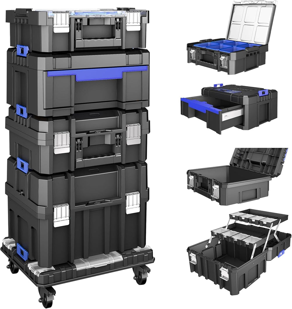 AIRAJ 5 Tier Stackable Tool Box with Wheels, Rolling Tool Box Organizer