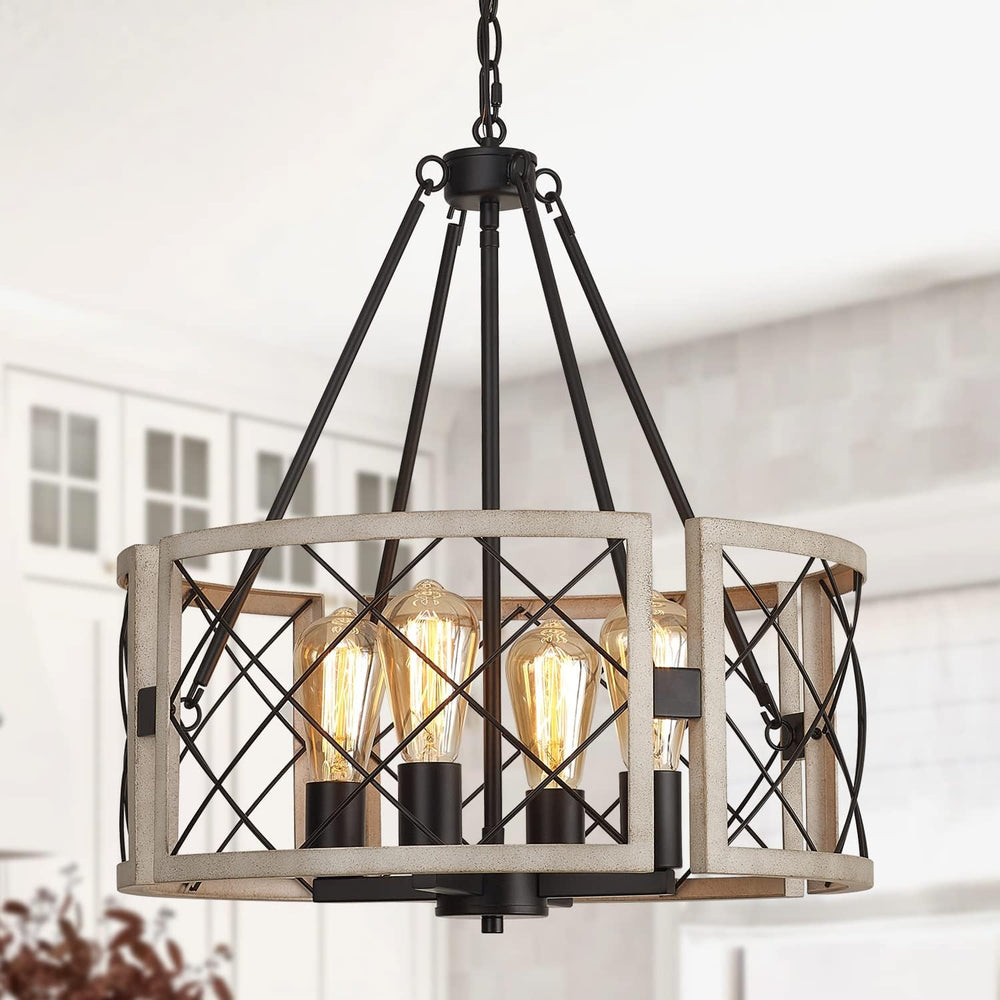 D19'' Farmhouse Chandelier, 4-Light Adjustable Dining Room Light Fixt...
