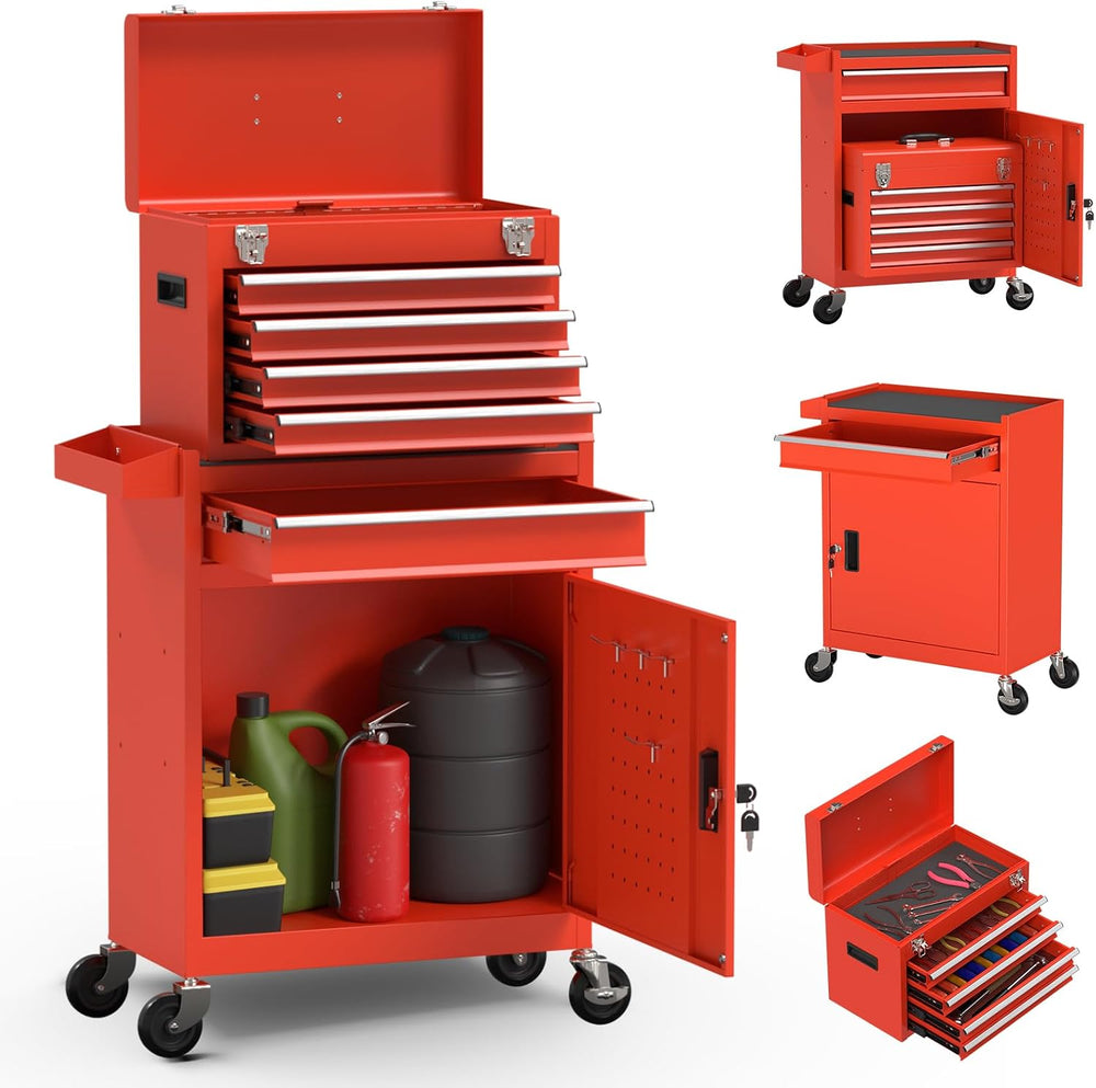 5-Drawer High Capacity Rolling Tool Chest, Removable Cabinet Storage Tool Box...