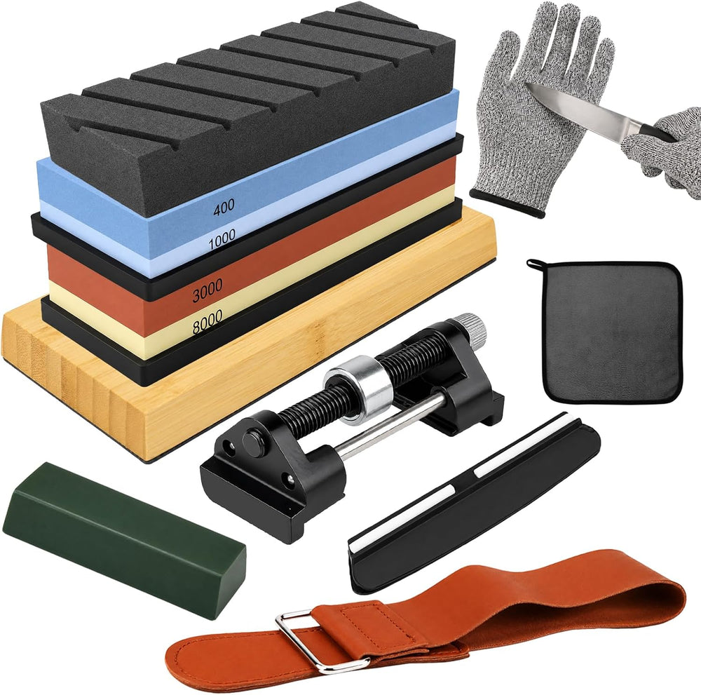 12-Piece Knife Sharpening Stone Set, Whetstone 4 Side 400/1000 3000/8000 Grit...