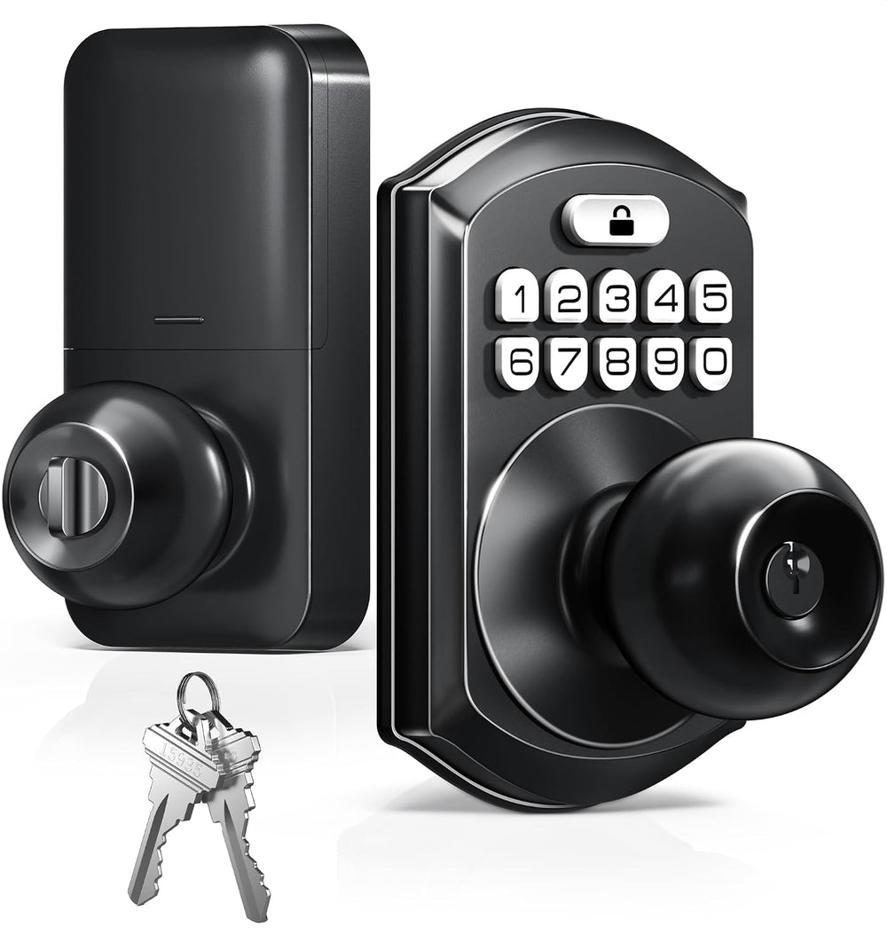 TEEHO TE003 Keypad Door Knob Lock, Keyless Entry Door Handle, Matte Black