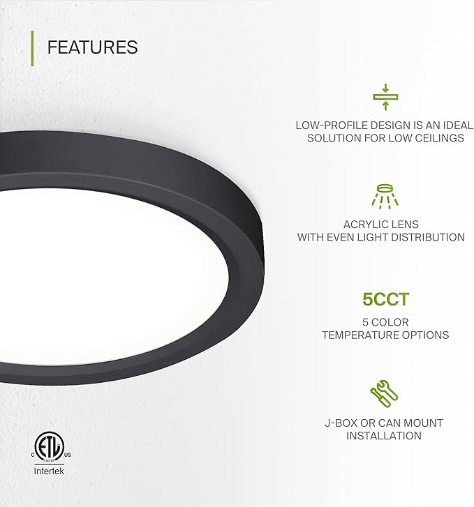 ASD LED 7" Round Flush Mount Ceiling Light Fixture, Low Profile Surface ...