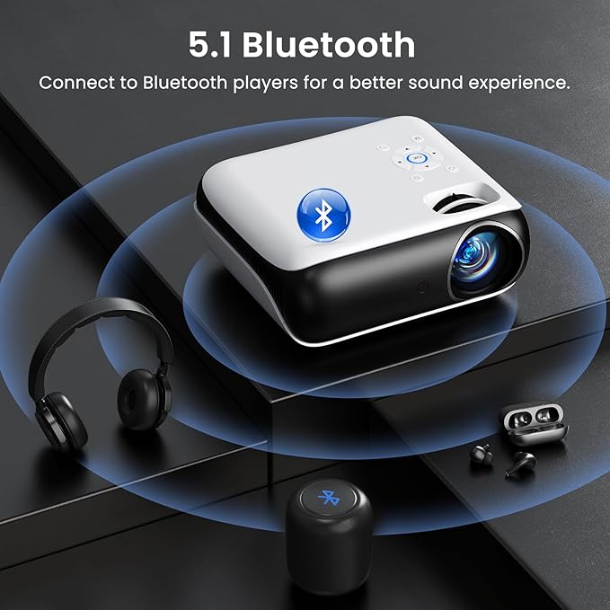 HAPPRUN Native 1080P Bluetooth Mini Projector, Full HD Portable Outdoor Movie