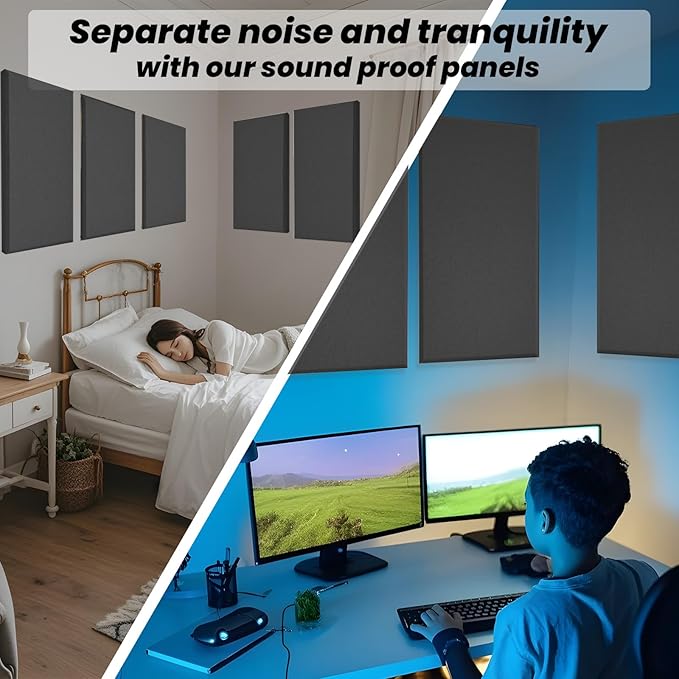 6 PCS Acoustic Panels, Large Soundproof Wall Panels, Professional Fiberglass
