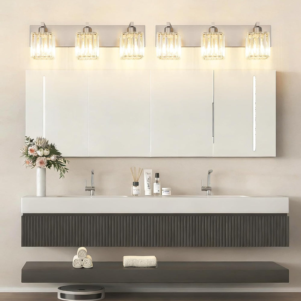 Aipsun Brushed Nickel Vanity Light Bathroom Lighting Fixtures 3 Light Crystal...