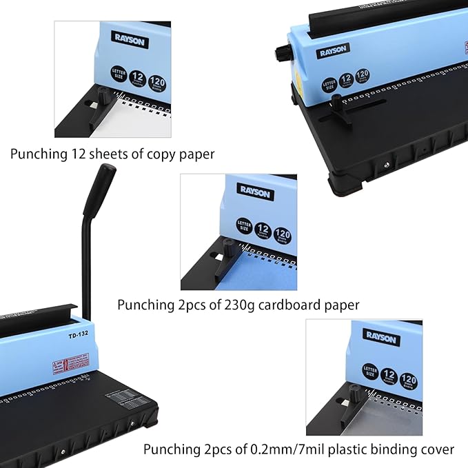 Rayson TD-132 Wire Binding Machine, 32-Hole Spiral Coil Binder, 3:1 Pitch
