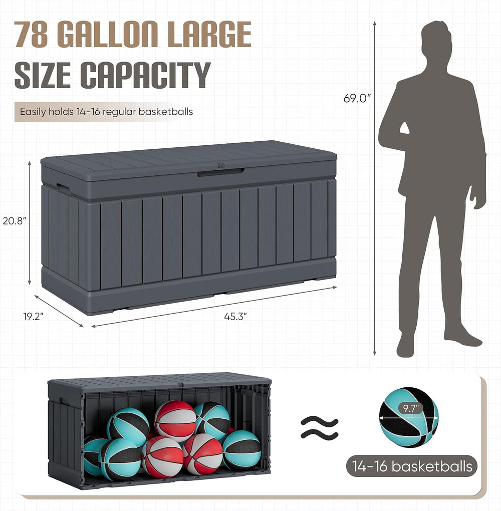 JUMMICO 78 Gallon Deck Box Waterproof Resin Outdoor Storage Box