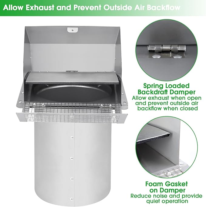 12 Inch Hooded Wall Vent with Screen and Damper, Outdoor Wall Exhaust Vent