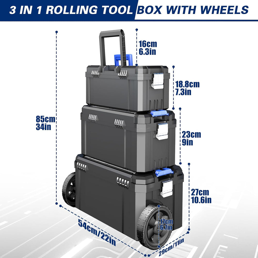 AIRAJ 3-In-1 Rolling Tool Box with Wheels, Stackable Tool Box,17+19+21"