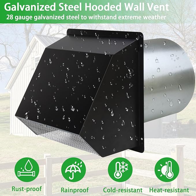 8 Inch Wall Vent Hood Wall Exhaust Vent Cover Outdoor Hooded Wall Vent