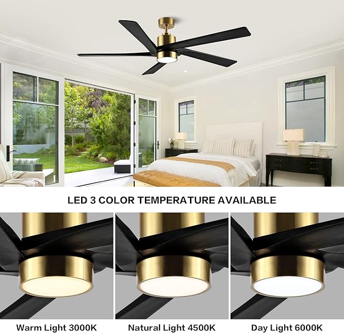 WINGBO 72" DC Ceiling Fan with Lights and 3 Downrods, 5 Carved Wood Blades