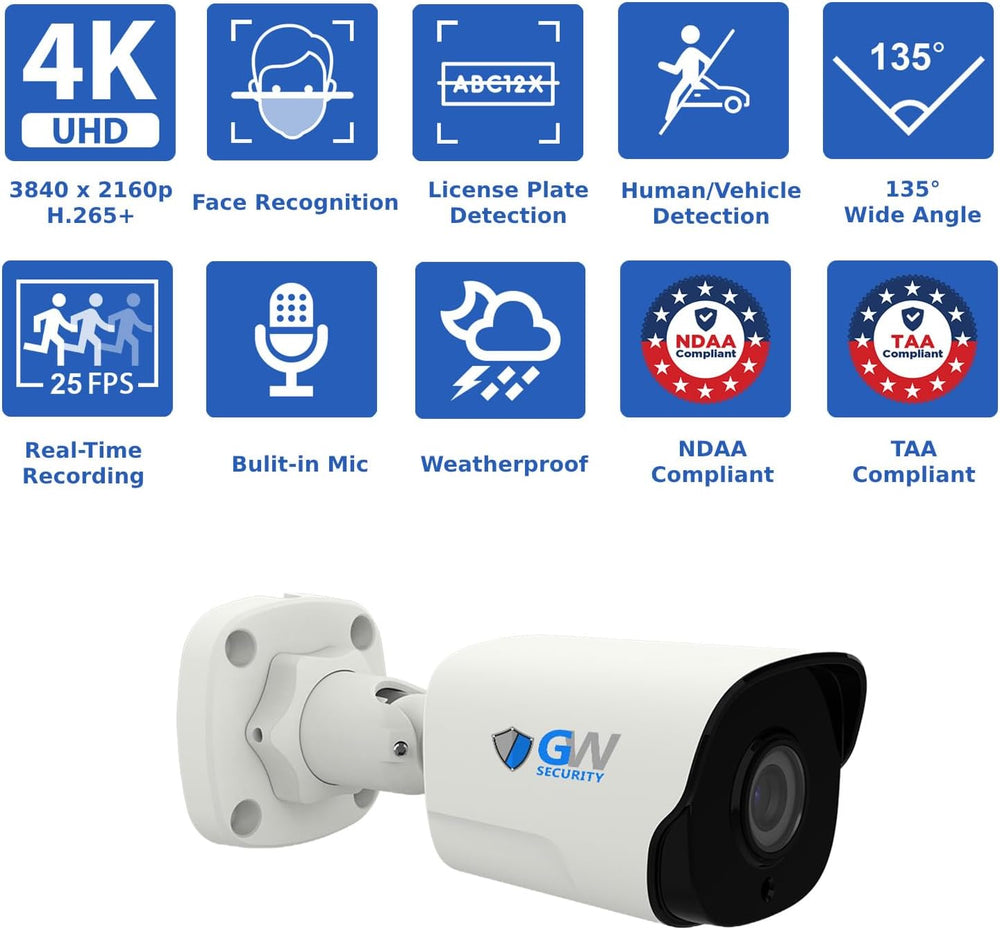 GW Security 16 Channel 4K NDAA & TAA Compliant AI Security Camera System