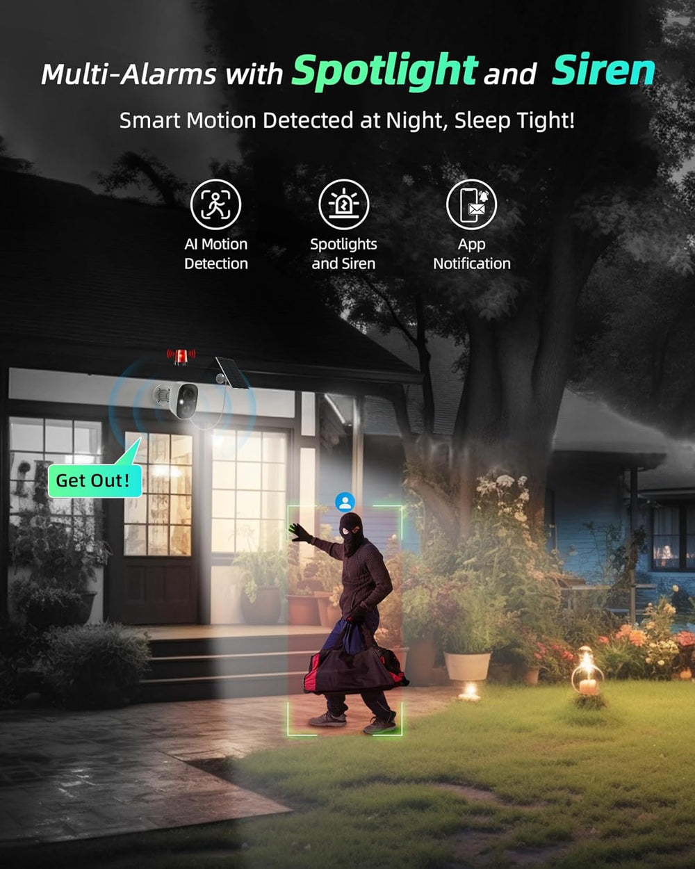 MaxiViz Solar Camera Outdoor Wireless, 2.4G Wi-Fi Security Camera with AI Mot...