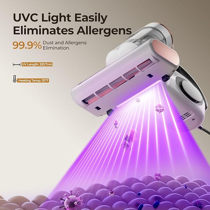 JIGOO Bed Vacuum Cleaner with Dust Sensor, Mattress Vacuum Cleaner with UV &