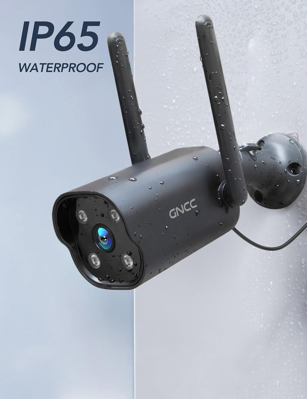GNCC 2K Outdoor Security Camera, 24/7 Recording, Plug-in, AI, Black-2P