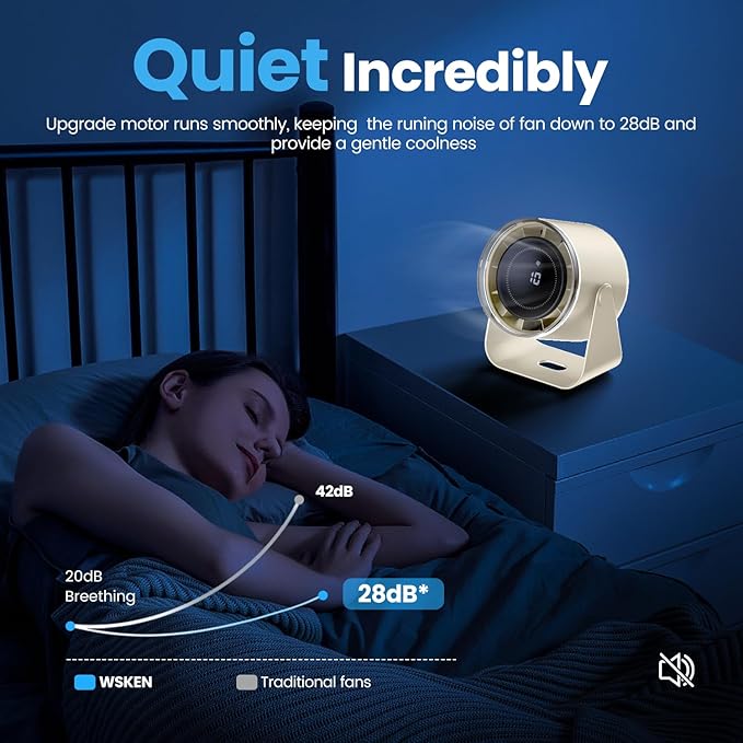 WSKEN Desk Fan with Battery Operated, Quiet Digital Display Portable Fan