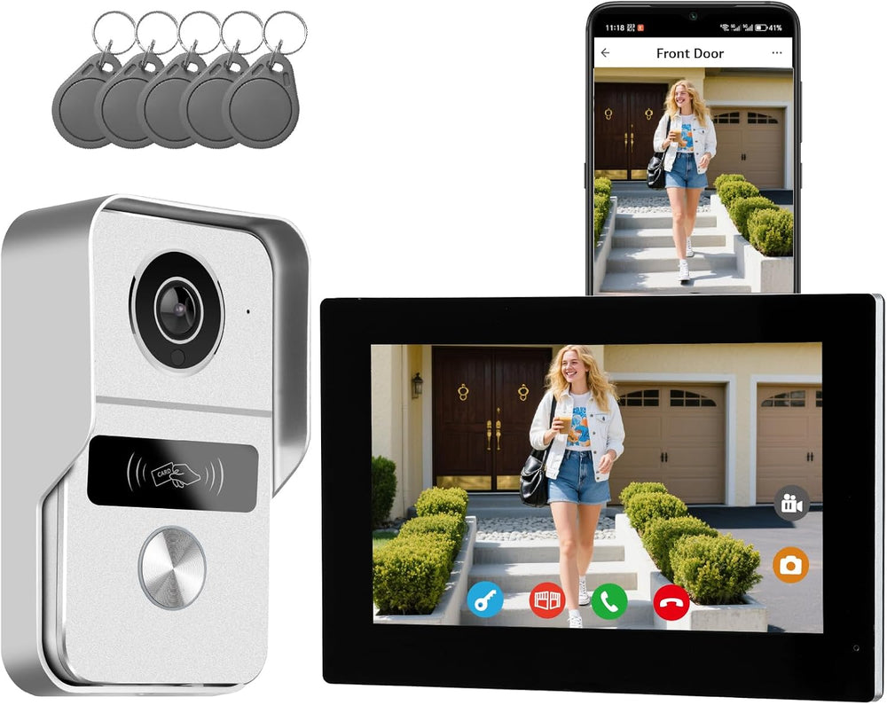 KeonBell 2 Wired Video Intercom System, 7 Inches Video Doorbell Camera