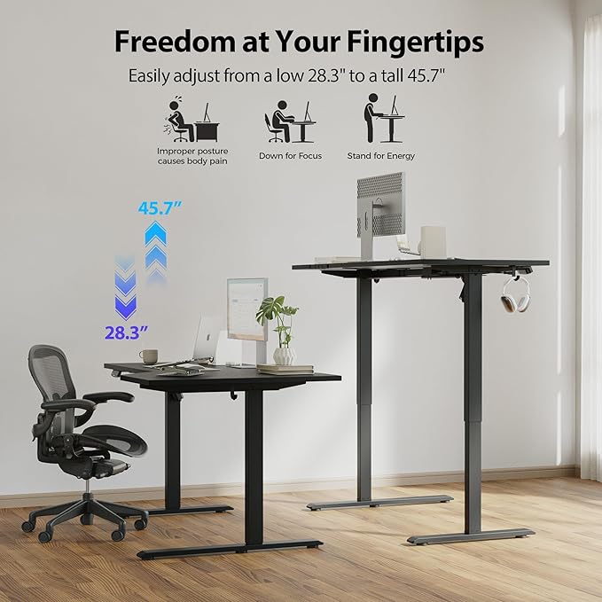 Agilestic Electric Standing L-Shaped 59 Inches Height Adjustable Desk, Sit and