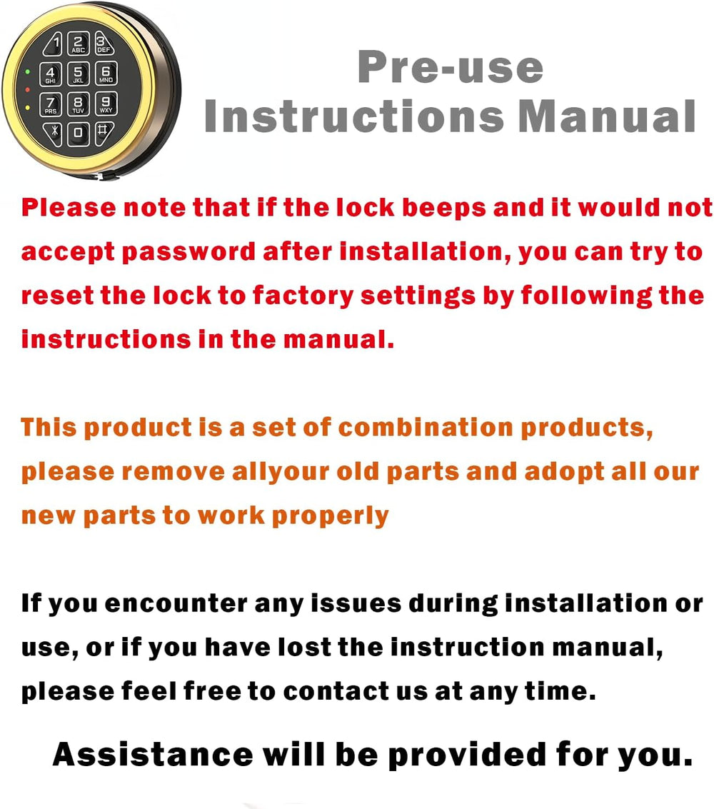 Electronic Safe Lock Replacement Keypad with Solenoid Lock, 2 Keys - Gold
