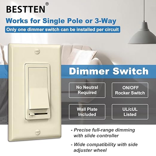 BESTTEN 6 Pack Dimmer Wall Light Switch, Compatible