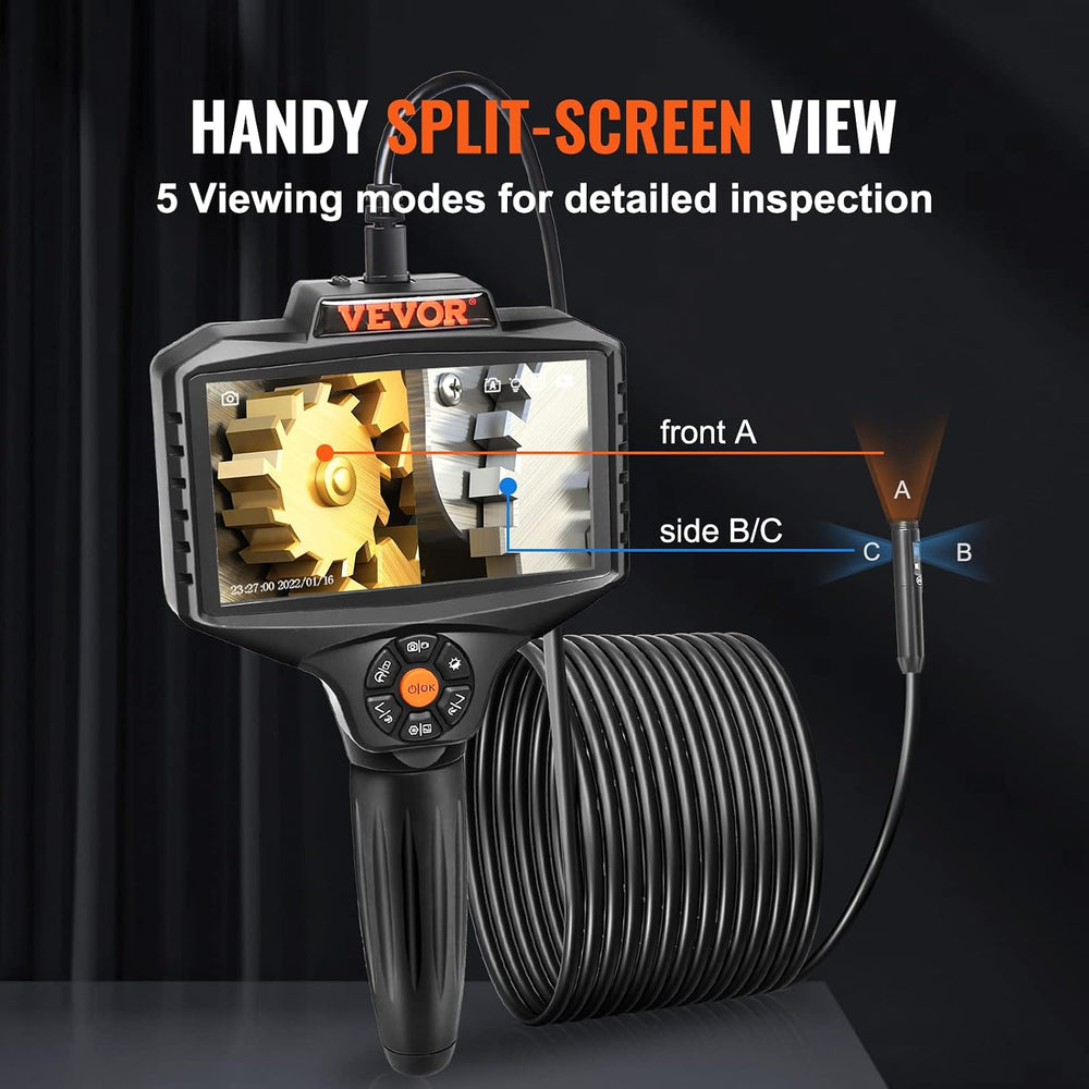 VEVOR Triple Lens Inspection Camera with Light, 5" IPS Screen Industrial...