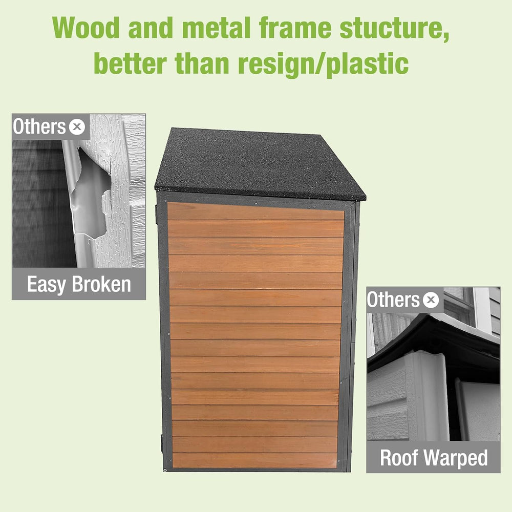 GUTINNEEN Outdoor Storage Shed,Wood & Metal Vertical Cabinet with Waterpr...