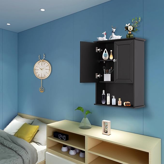 Black Wall Cabinet 24x30 Inch Wooden Over The Toilet Storage Cabinets