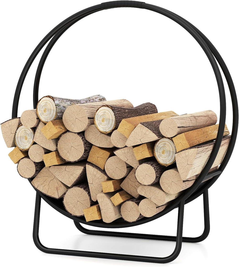 Goplus Firewood Log Hoop, 20" Round Heavy-duty Metal Curved Log Rack wit...