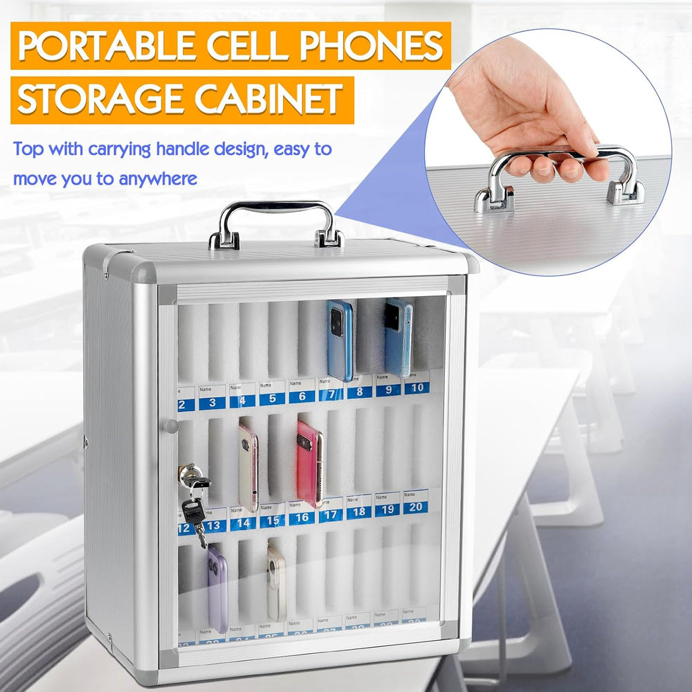30 Slots Aluminum Alloy Cell Phone Locker, Phone Holder for Classroom