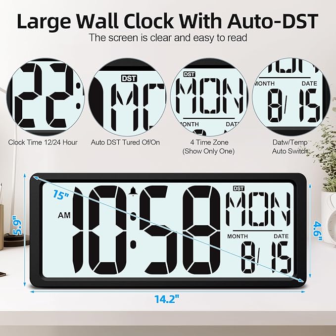 XREXS Large Digital Wall Clock Battery Operated