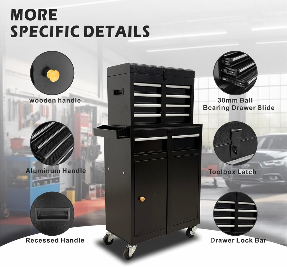 5-Drawer Rolling Tool Chest with Lock, 2-in-1 Detachable Metal
