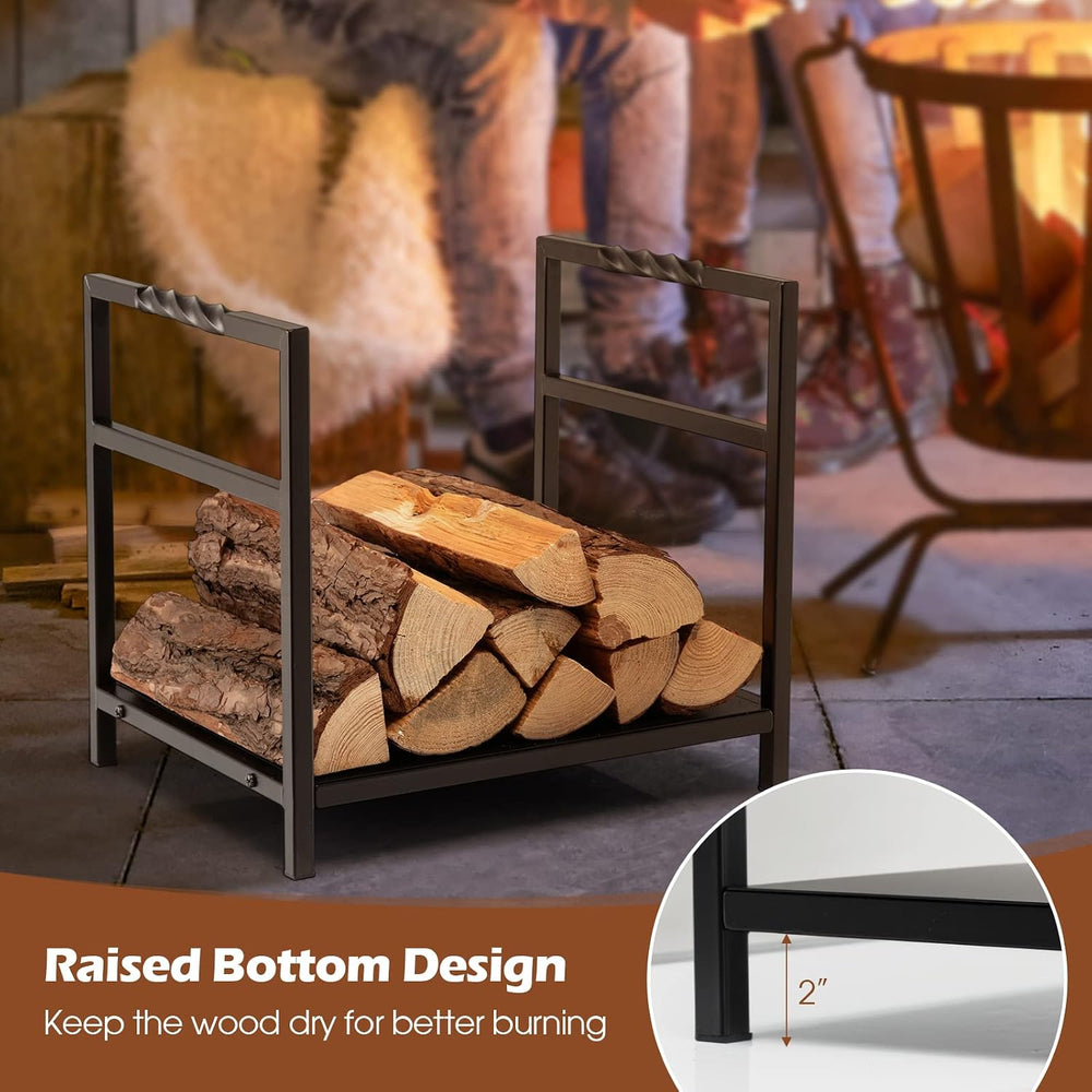 Tangkula 16'' Firewood Log Rack with Unique Handle and Raised Feet, B...