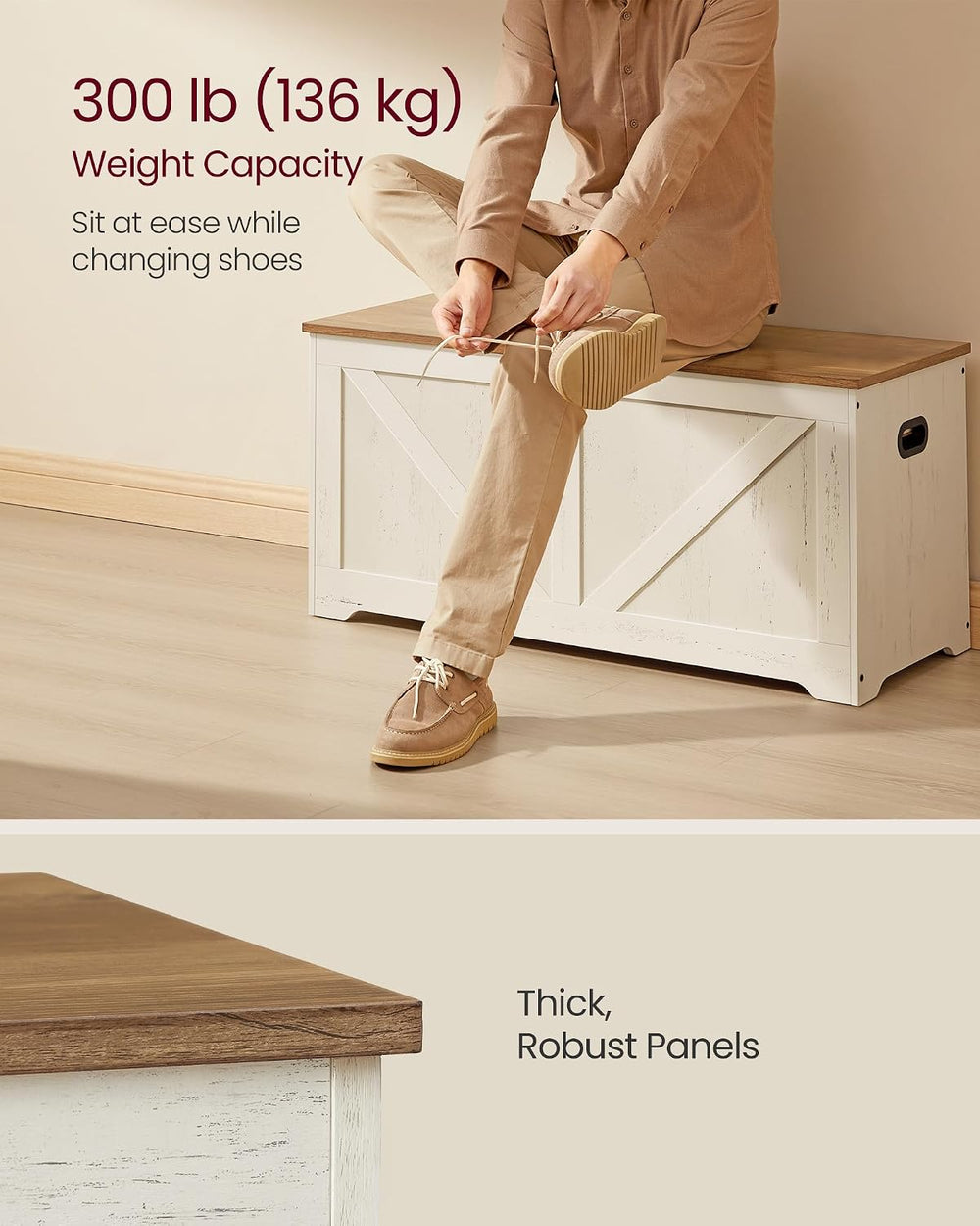 VASAGLE Storage Chest with 2 Safety Hinges, 15.7 x 39.4 x 18.1 Inches