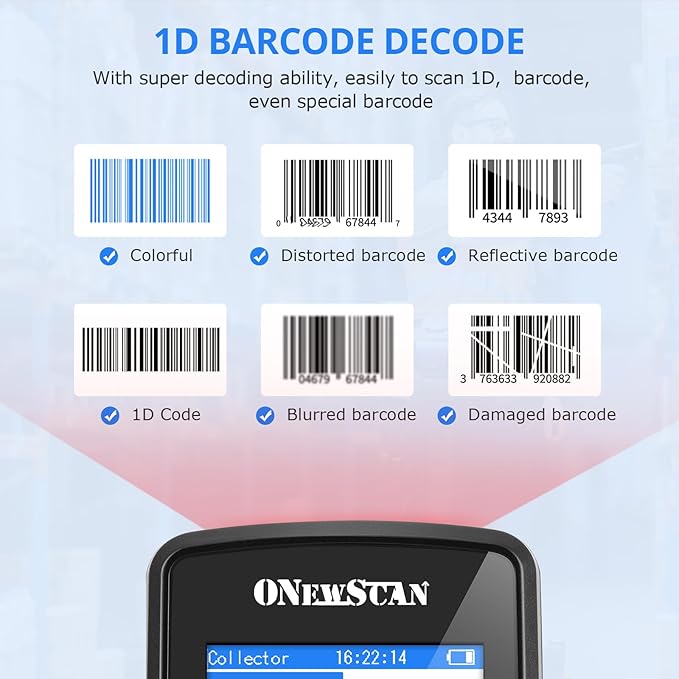 Inventory Scanner, Wireless Barcode Scanner Portable 1D Handheld Bar Code