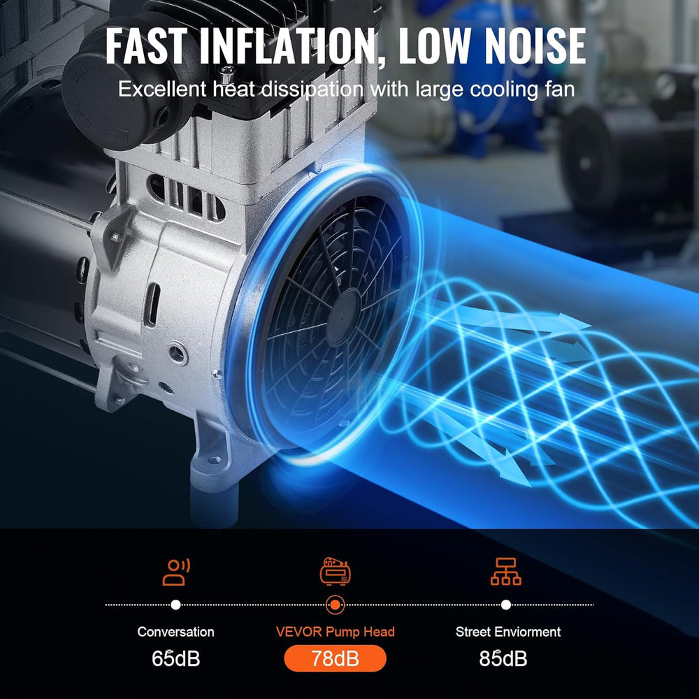 VEVOR Air Compressor Motor, 2HP 5.2CFM @ 90PSI Oil Free Air Compressor Pump &...