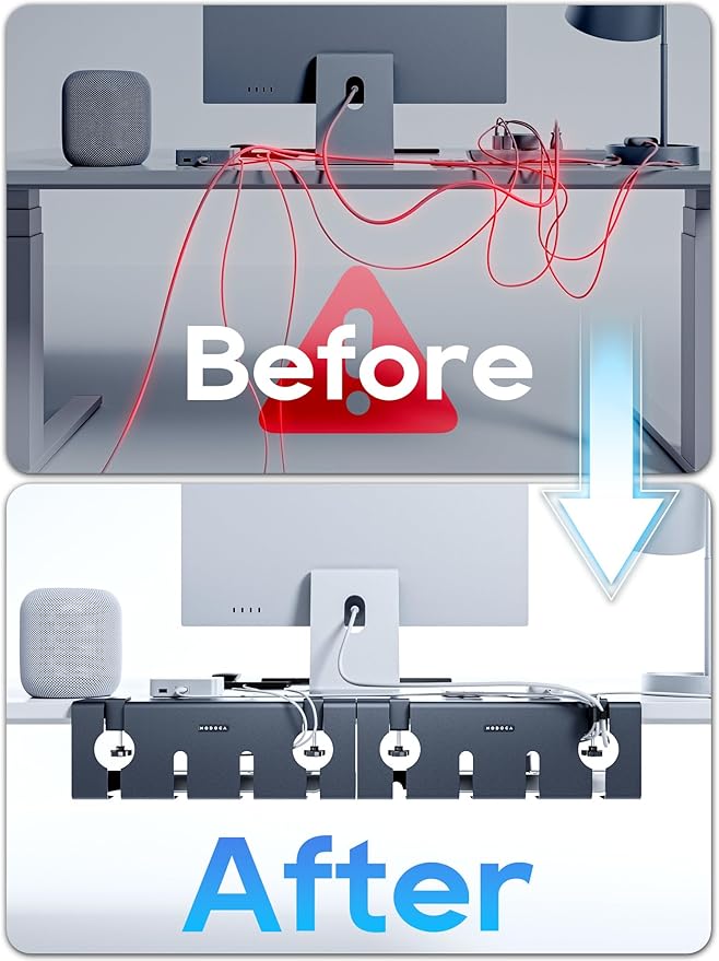NODOCA No Drill Under Desk Cable Management Tray, Punch-Free Clamp on, Metal