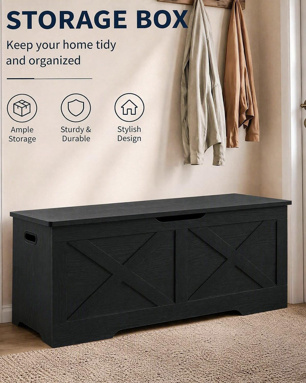 Timberer 47.2" Storage Chest, Wooden Storage Bench, Entryway Shoes Bench