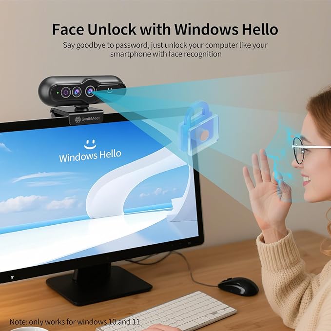 2K Windows Hello Webcam, Windows Hello Facial Recognition, 2K Camera Auto Light