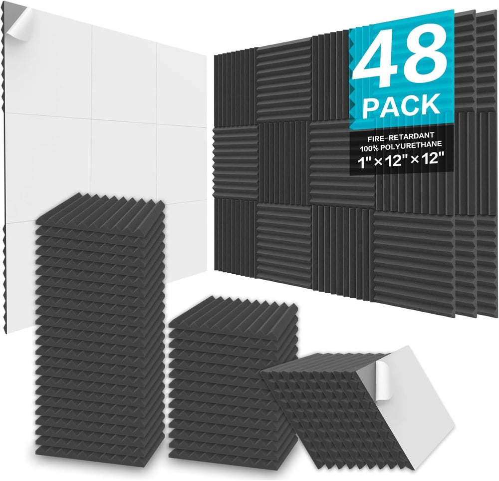 JBER Acoustic Foam Panels, 48 Pack 12x12x1 Inch Upgraded Self-Adhesive