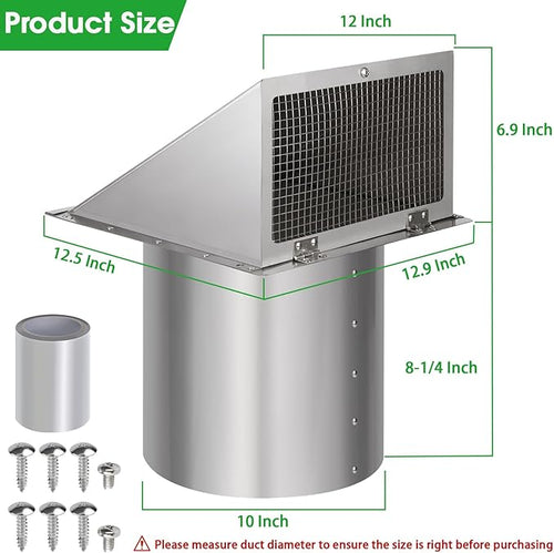 10 Inch Wall Vent Exhaust Vent Cover, Hooded Wall Vent