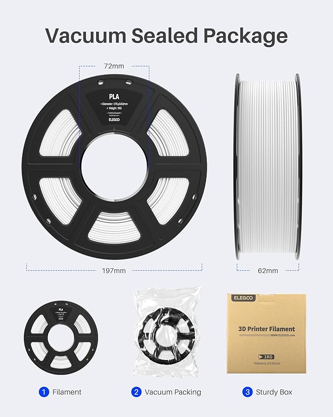 ELEGOO PLA Filament 1.75mm White 4KG, 3D Printer Filament Dimensional Accuracy