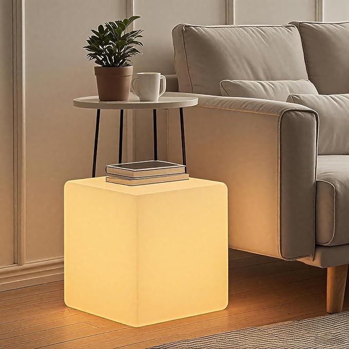 Mr.Go 15-Inch LED Cube Chair, 16 Dimmable RGB Colors Cube Seat w/Remote