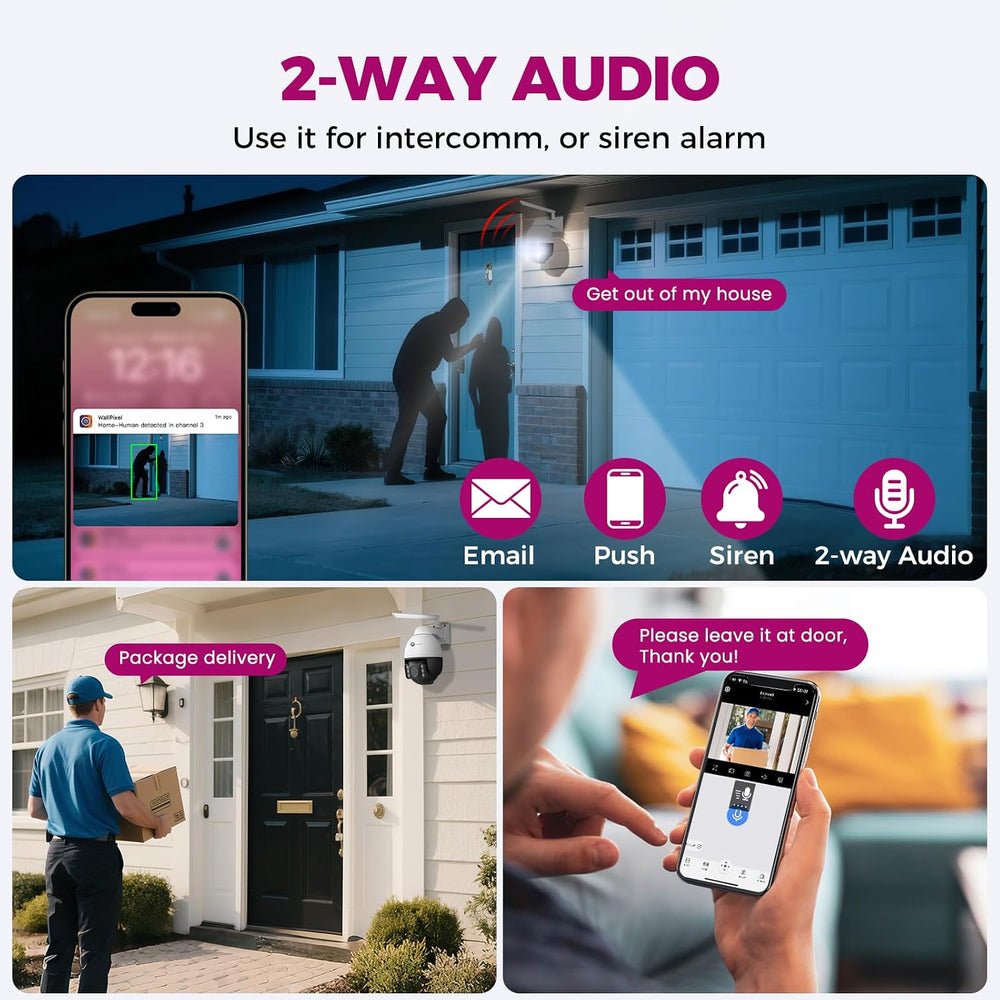 xmartO Vandal-Proof 4K PTZ Security Camera, 5X Zoom WiFi Outdoor Dome Cam