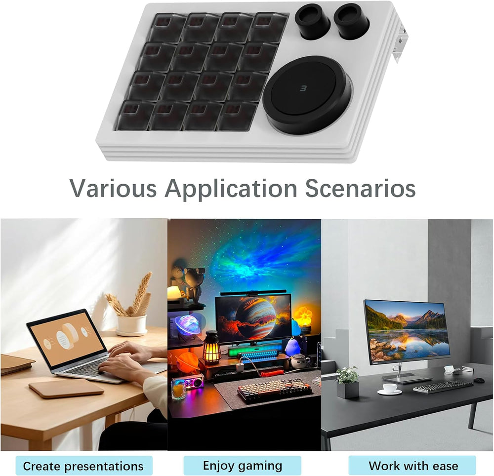 Macro Keypad Programmable Keyboard with Triple Knobs (White)