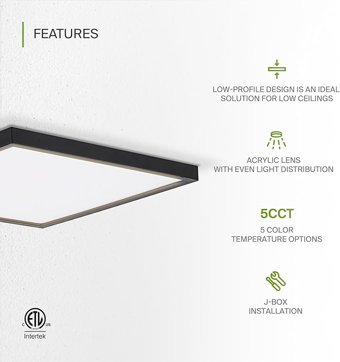 ASD LED 12" Square Flush Mount Ceiling Light Fixture, Low Profile Surfac...
